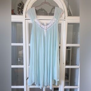 Miss Elaine Soft Blue Chemise Nightgown with Lace Detail